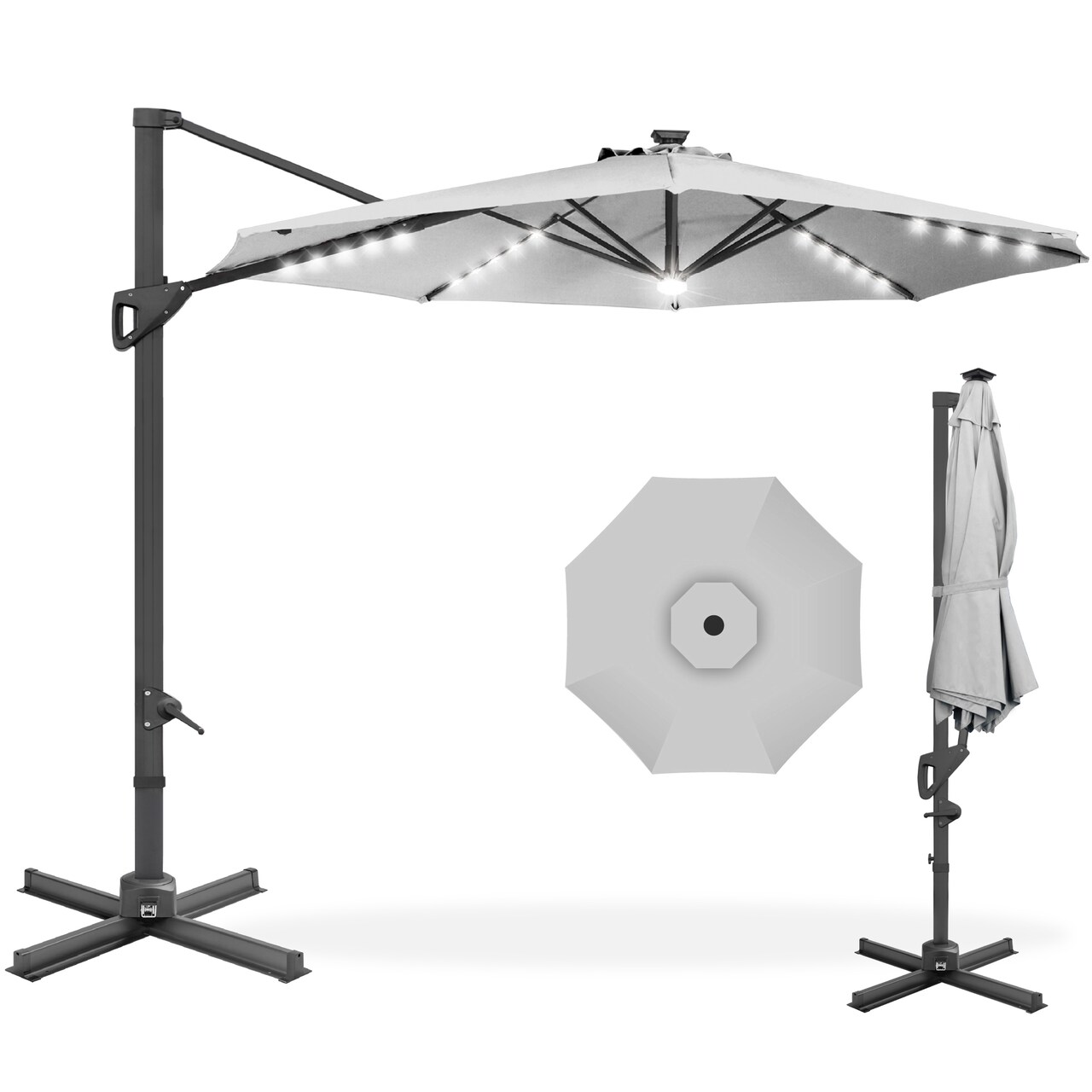 Best Choice Products 10ft 360-Degree Solar LED Lit Cantilever Patio Umbrella, Outdoor Hanging Shade
